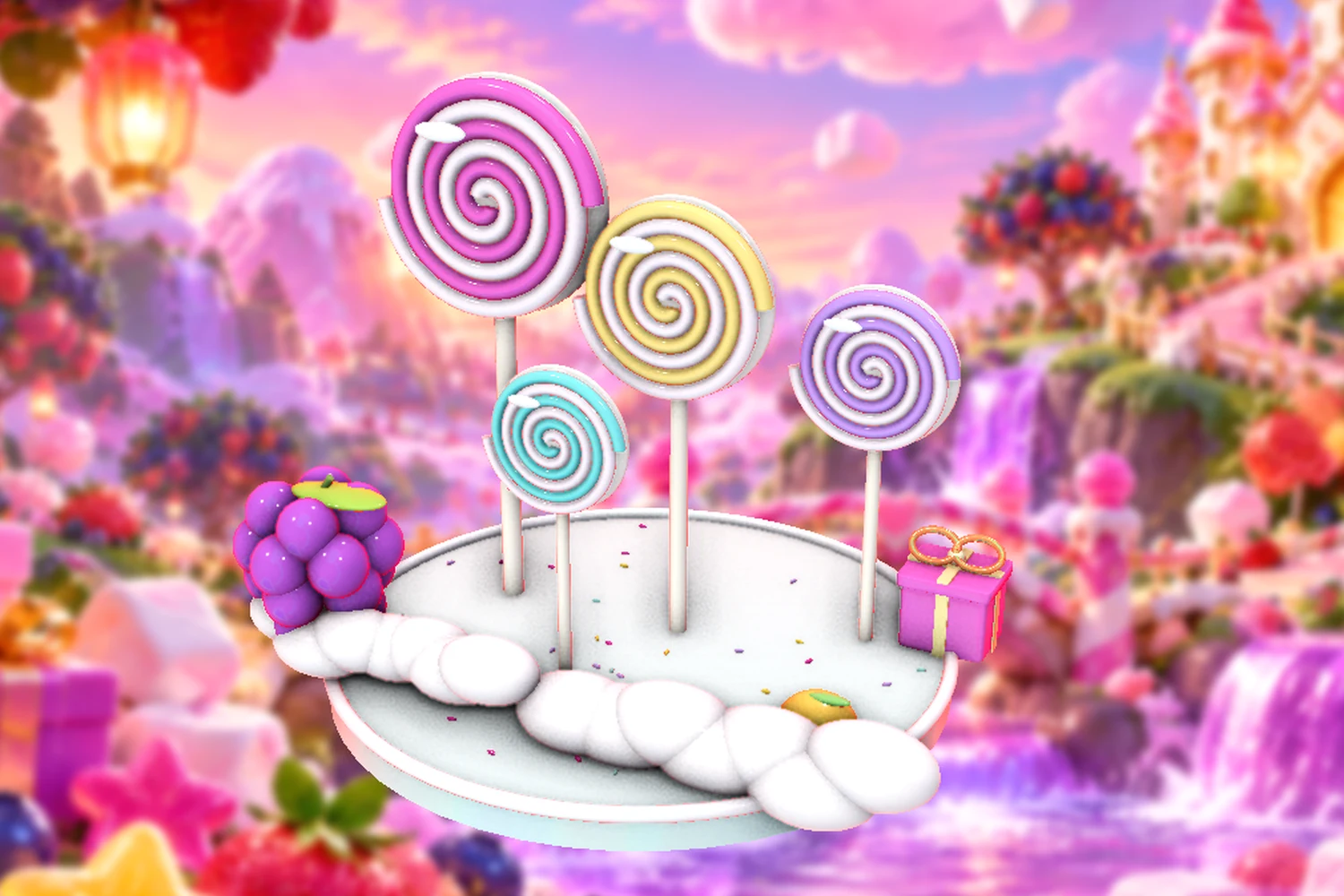Glossy bonbons frame a small game of positions and clues.